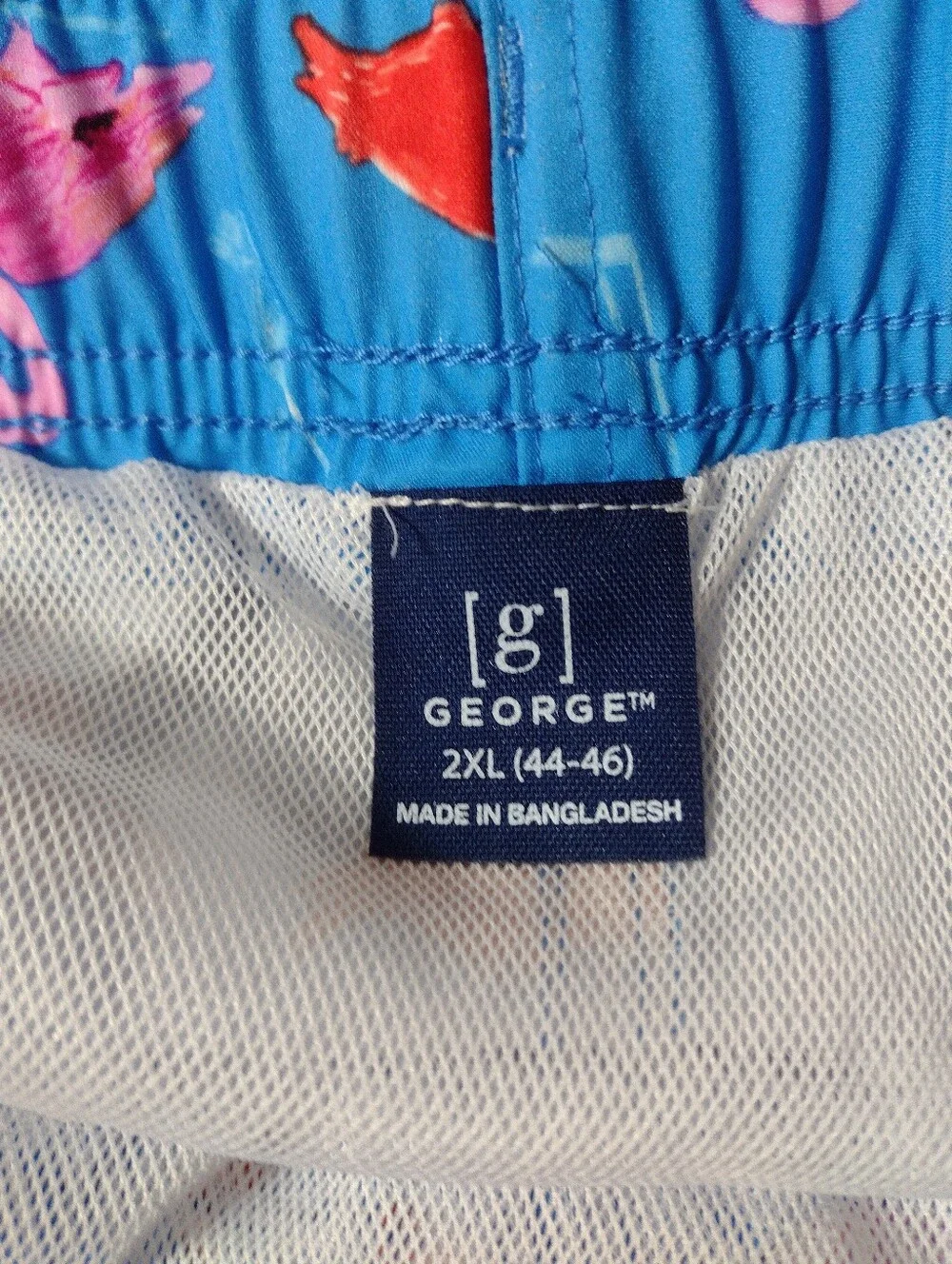 George Men's Blue Flamingo Print Swim Trunks (2XL)
